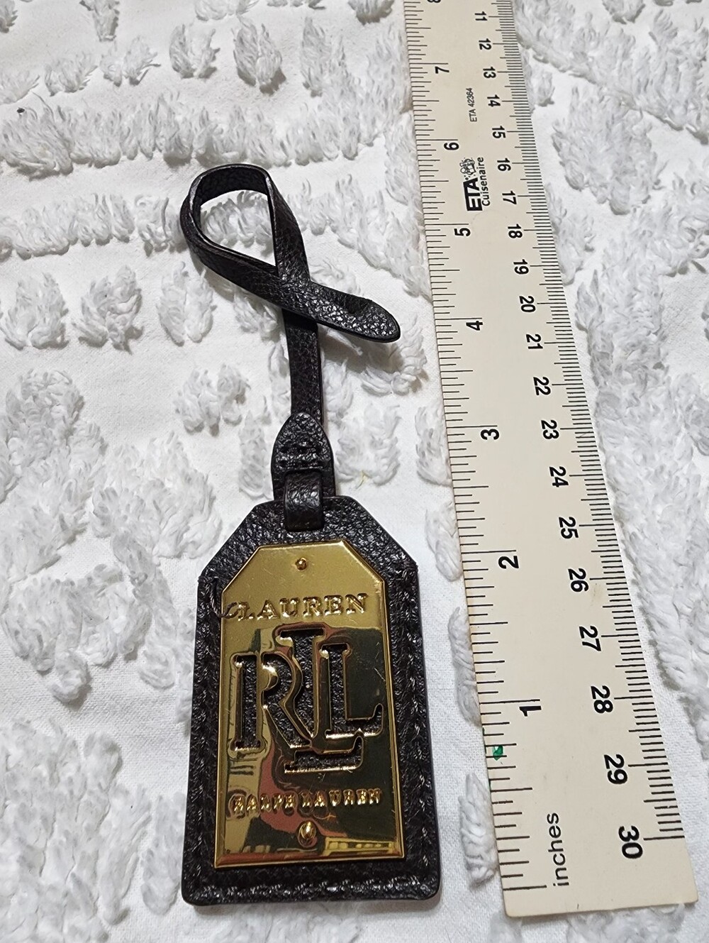 RALPH LAURENBLACK LEATHERGOLD BRASS METALKEY FOB BAG CHARM KEYCHAIN HANG - Picture 12 of 13